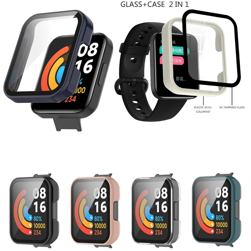 

PC Hard Shell Glass Screen Protector Film Case Frame For Xiaomi Redmi Watch 2/Mi Watch Lite Protective Cover Watch2 Accessories