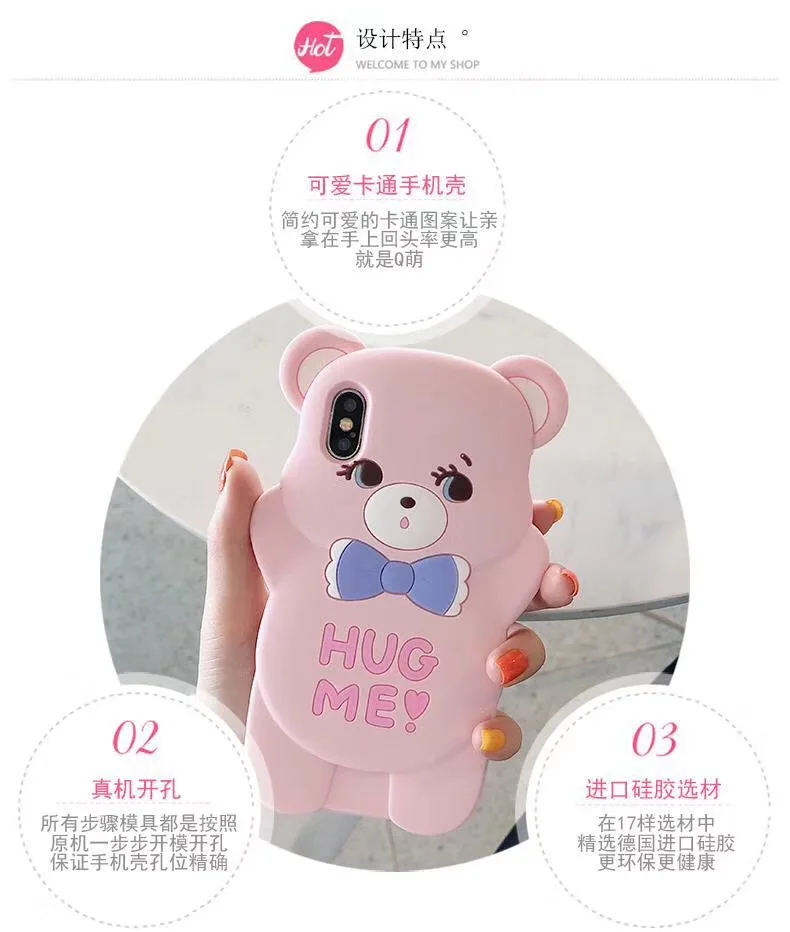 Для iphone X Xs 11 Pro Max XR 3D мультфильм Kawaii галстук-бабочка медведь Мягкий силикон чехол