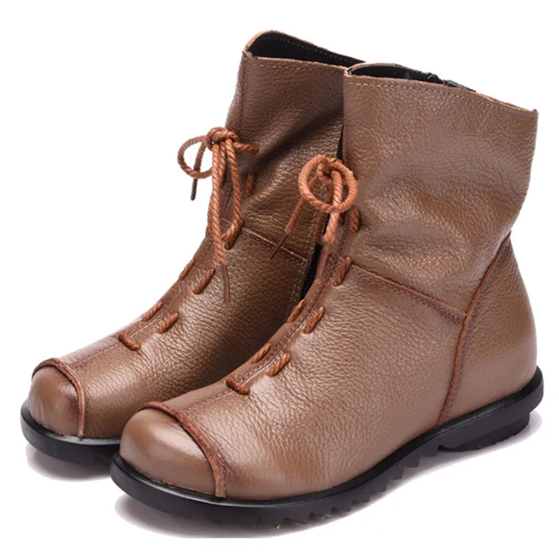 UPUPER Genuine Leather Women's Shoes Handmade Moccasins Shoes Women Booties High Quality Winter Shoes Warm Leather Ankle Boots