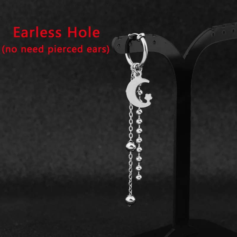Ear Clip Idol Корейский мальчики из нержавеющей стали панковая заклёпка серьги Луна Звезда подвеска на длинной цепочке Женщины Мужчины Рок Хип Хоп хипстер гранж ухо клип - Окраска металла: Ear Clip