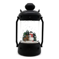 lighted street lamp shaped christmas globe lantern with 6h timer battery operated snowman and deers scene glittering hanging