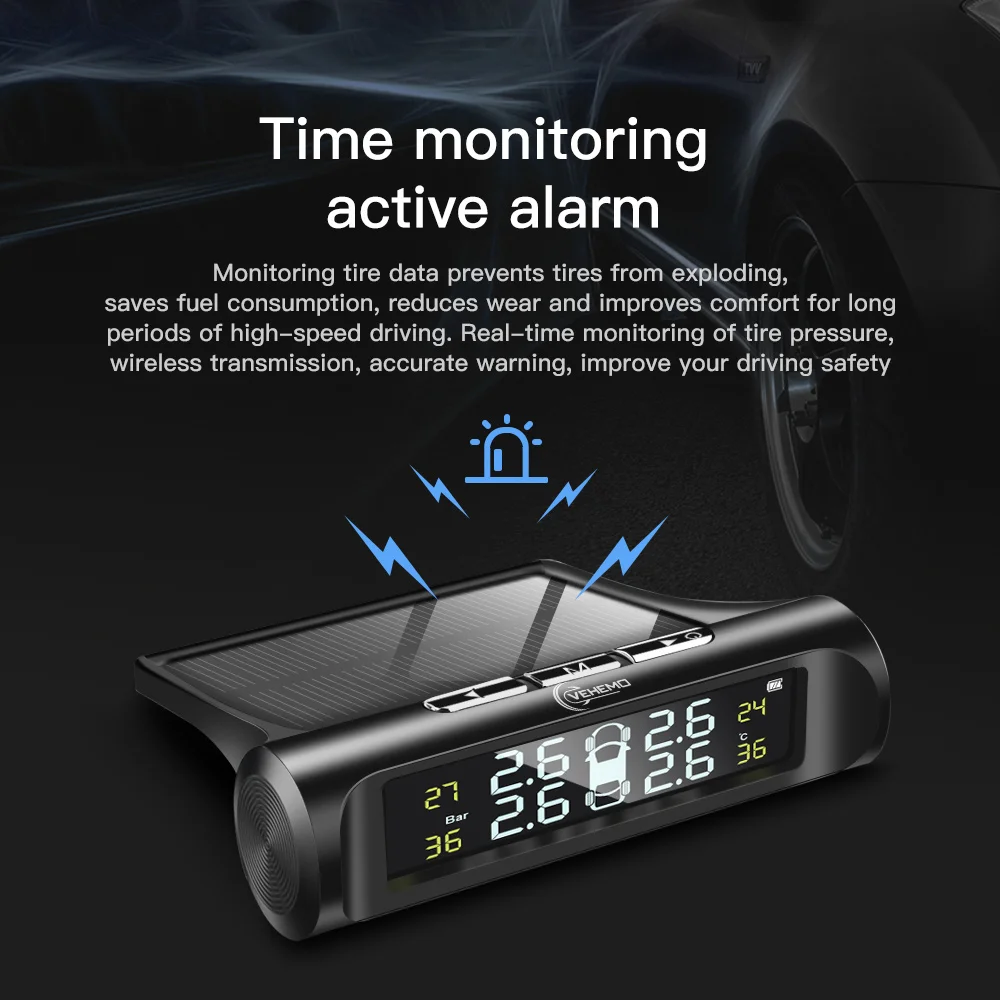 Система контроля давления в шинах VEHEMO Solar TPMS внешний датчик цифровой дисплей |