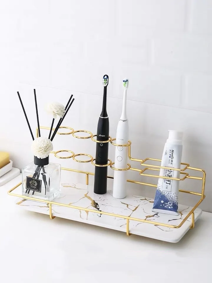 

Nordic Electric Toothbrush Toothpaste Holder Cosmetic Organizer Bathroom Storage Tray Desktop Ceramic Lipstick Makeup Brush Rack