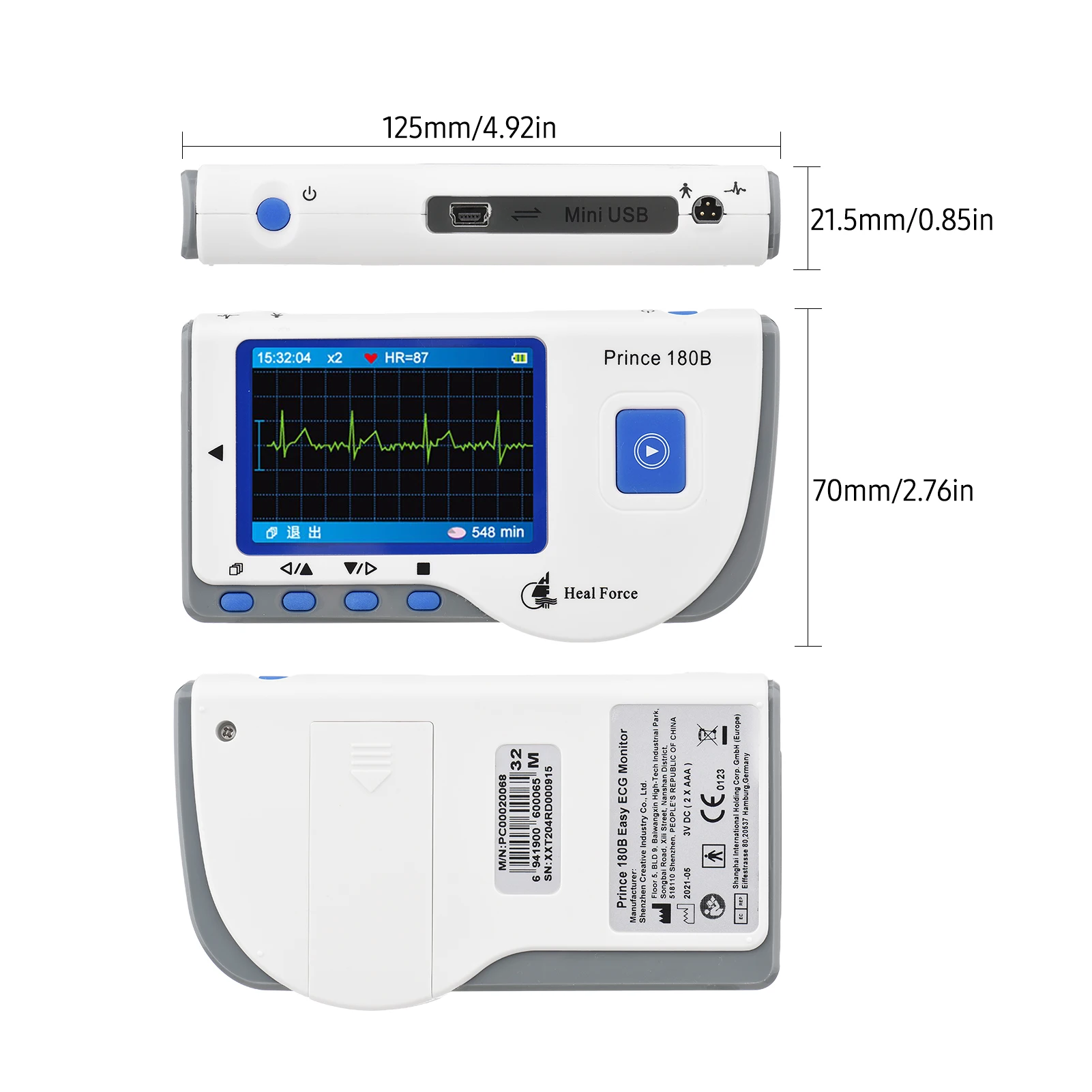 PC-180B1 Portable ECG Monitor Handheld LCD Heart Rate Tracker EKG Monitoring Device with Data Storage Transmission Usb Cable | Красота и
