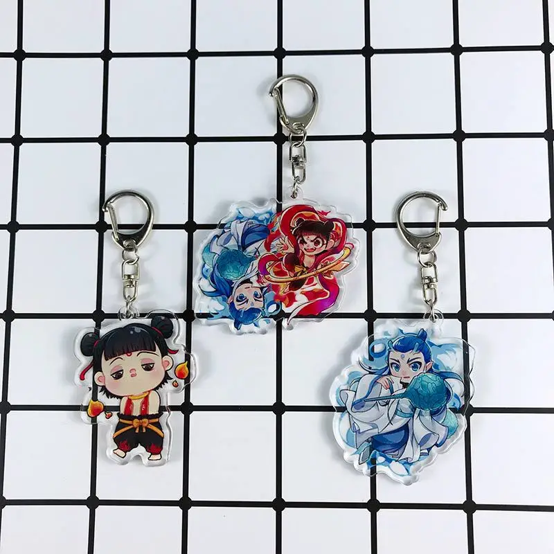 

Anime NeZha Keychain Lovely Cartoon Figure Acrylic Ne zha Double Sided Acrylic Key Chain Pendant Cartoon Key Ring Children Gift