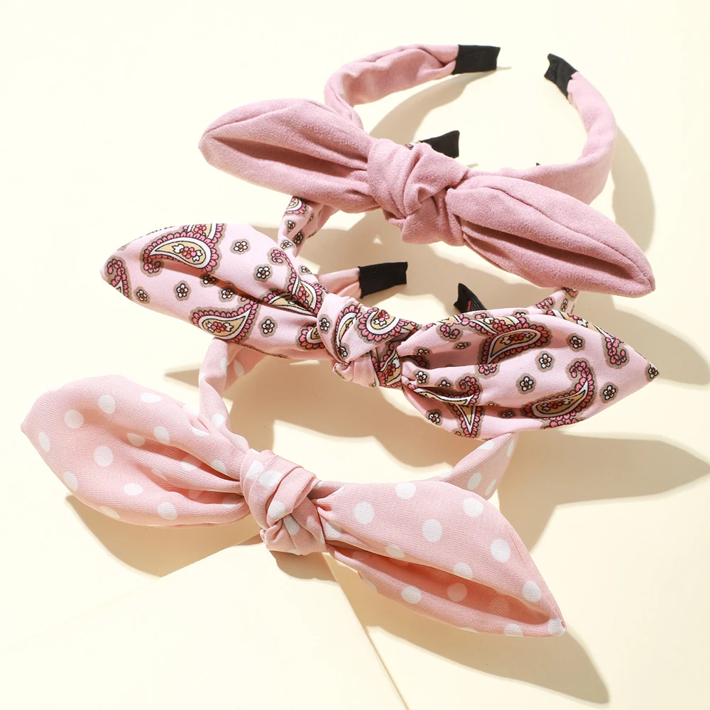 

3 Pcs New Rabbit Ear Hair Hoop Solid Color Dot Headband Floral Leaves Print Hair Band Fashion headbands for women
