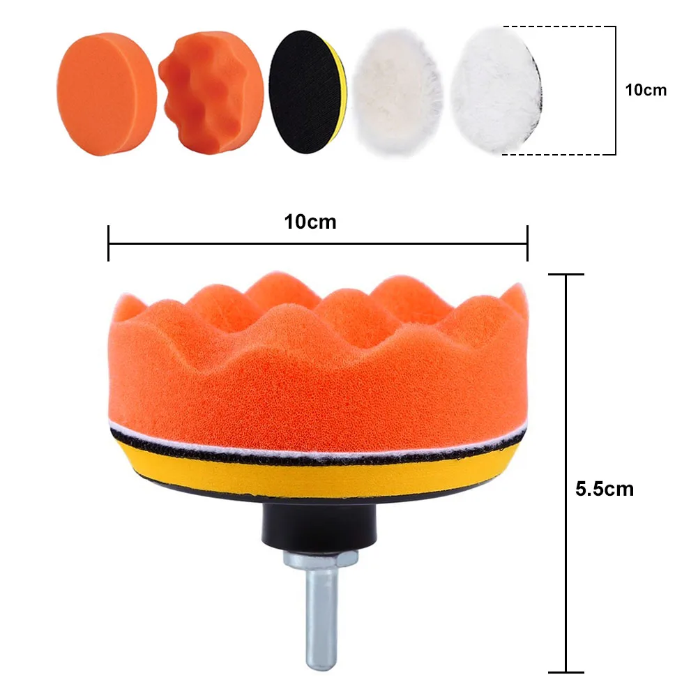 

6Pcs 4" High Gross Polisher Buffer Pad Set and M10 Drill Adapter Car Polishing Wax for car polishing and buffing