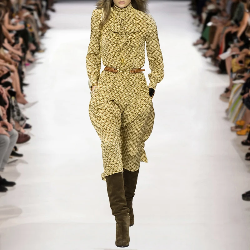 Женское шифоновое платье миди с длинным рукавом и бантом весна 2020|Женские платья|