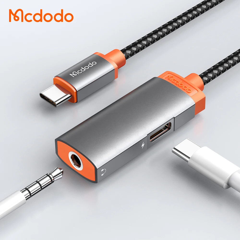 Mcdodo 2 in 1 Audio Adapters 60W PD Type C to Double Type C/DC3.5mm Jack Call Earphone Aux Converter For IPad Huawei Xiaomi