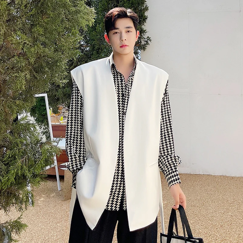 

Versatile minimalist hairstylist ruffian suit waistcoat men's loose Design Summer sleeveless jacket trend cardigan