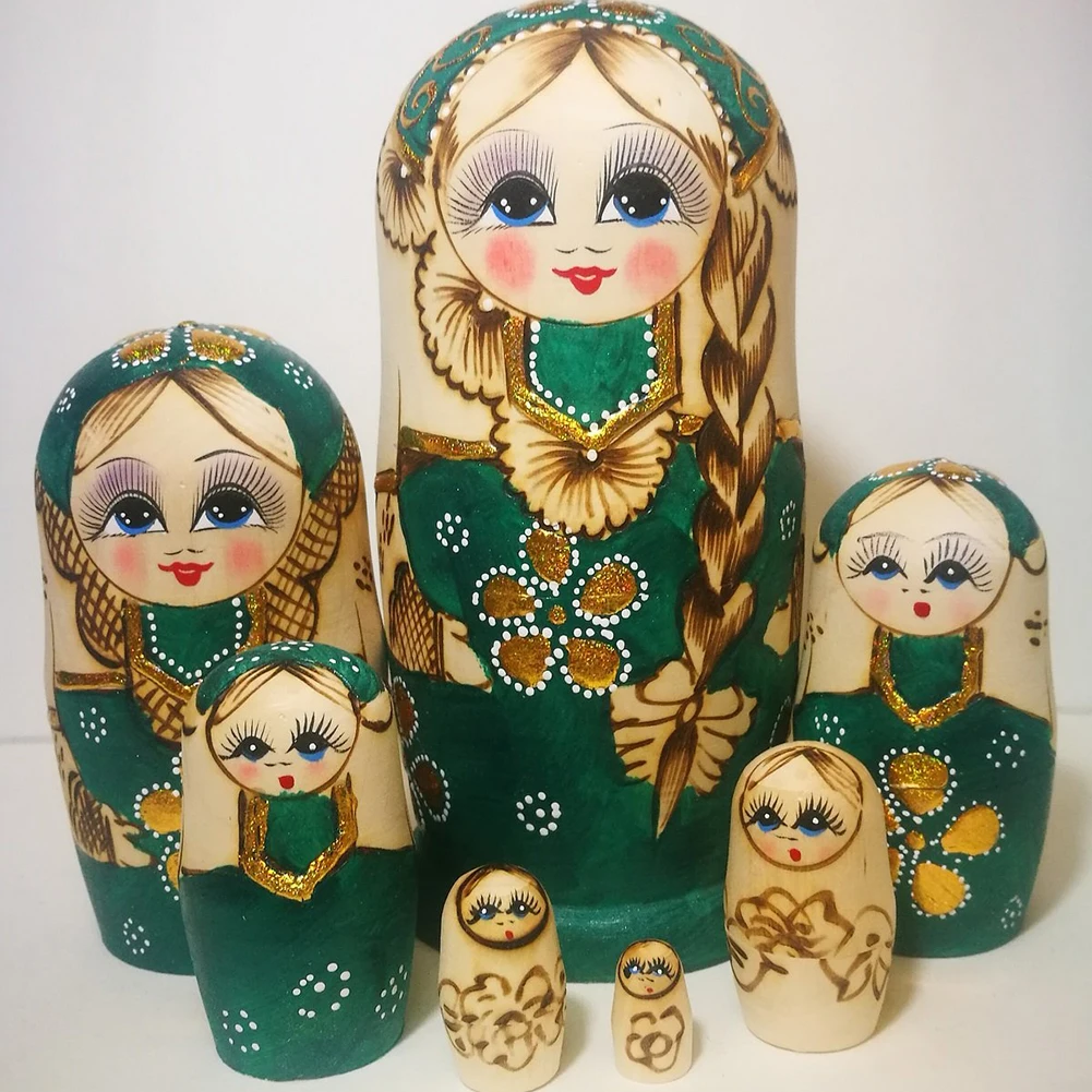 7 шт./компл. Заплетенные волосы девушки Деревянный Русская Куклы Игрушка-матрешка