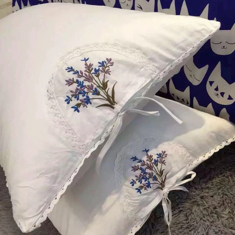 2pcs Cotton Pillows Lavender Embroidery Pillow Inner PP Cotton Filling  Bed Pillows Soft  Neck Pillow 45x70cm 1 Pair