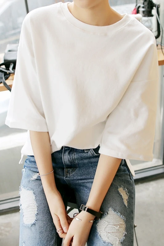 Белая женская футболка с коротким рукавом свободного покроя новинка 2019