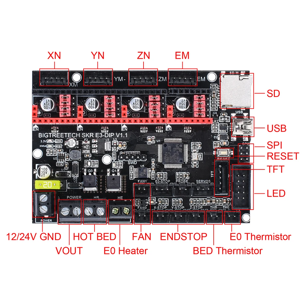 BIGTREETECH SKR E3 DIP V1.1 плата управления 32 бит для Ender-3 PRO части 3d принтера TMC2208 TMC2130 spi VS Cheetah V1.1 mini E3
