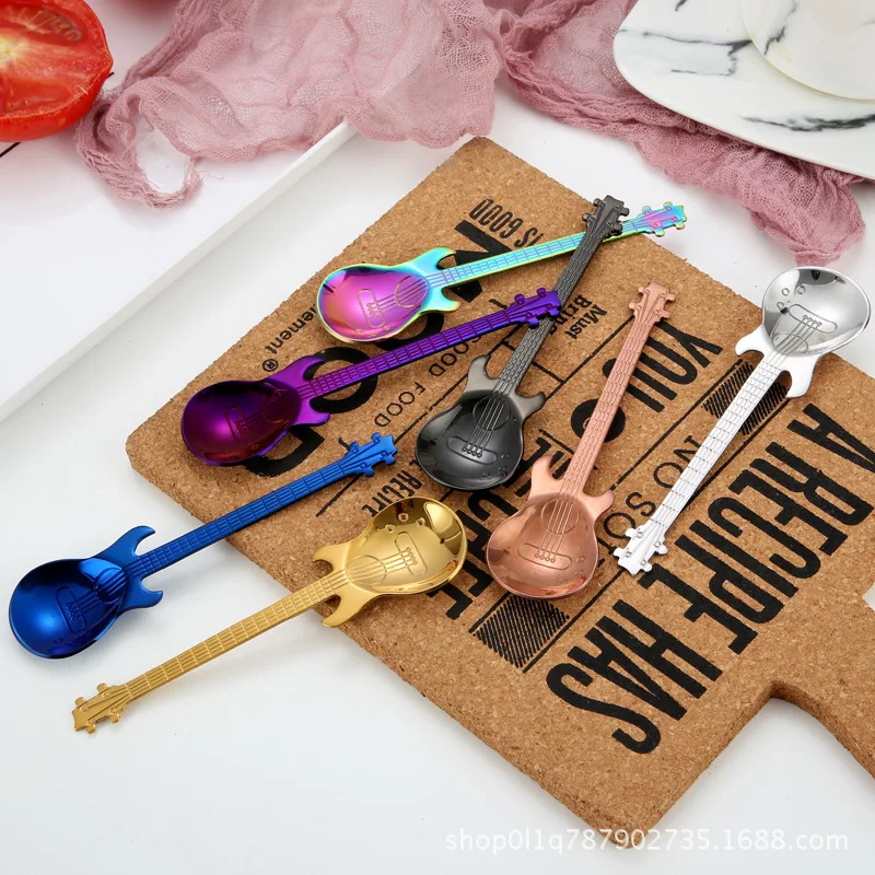 

Titanium Coating On 304 Stainless Steel Guitar Spoon Stir Coffee Spoon Scoop Ice Bar Music Bar Spoon Scoop Of Creative Gift