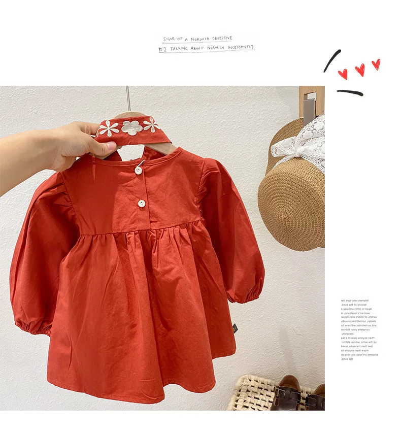 

2021 New Girls Cotton Dress Floral Embroidery Vintage Children Long Sleeve One Piece Dresses Korean Toddler Kids Princess Frock