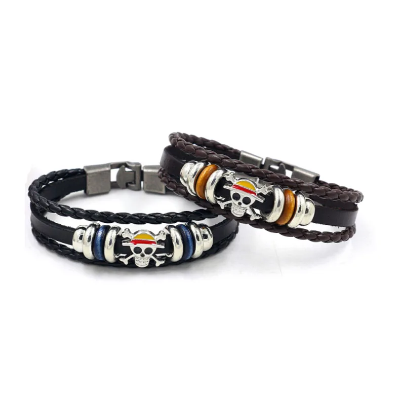 

Pirate Bracelet Men Women Punk Black Leather Braided Bracelets Bangles Anime Jewelry Fan Gift