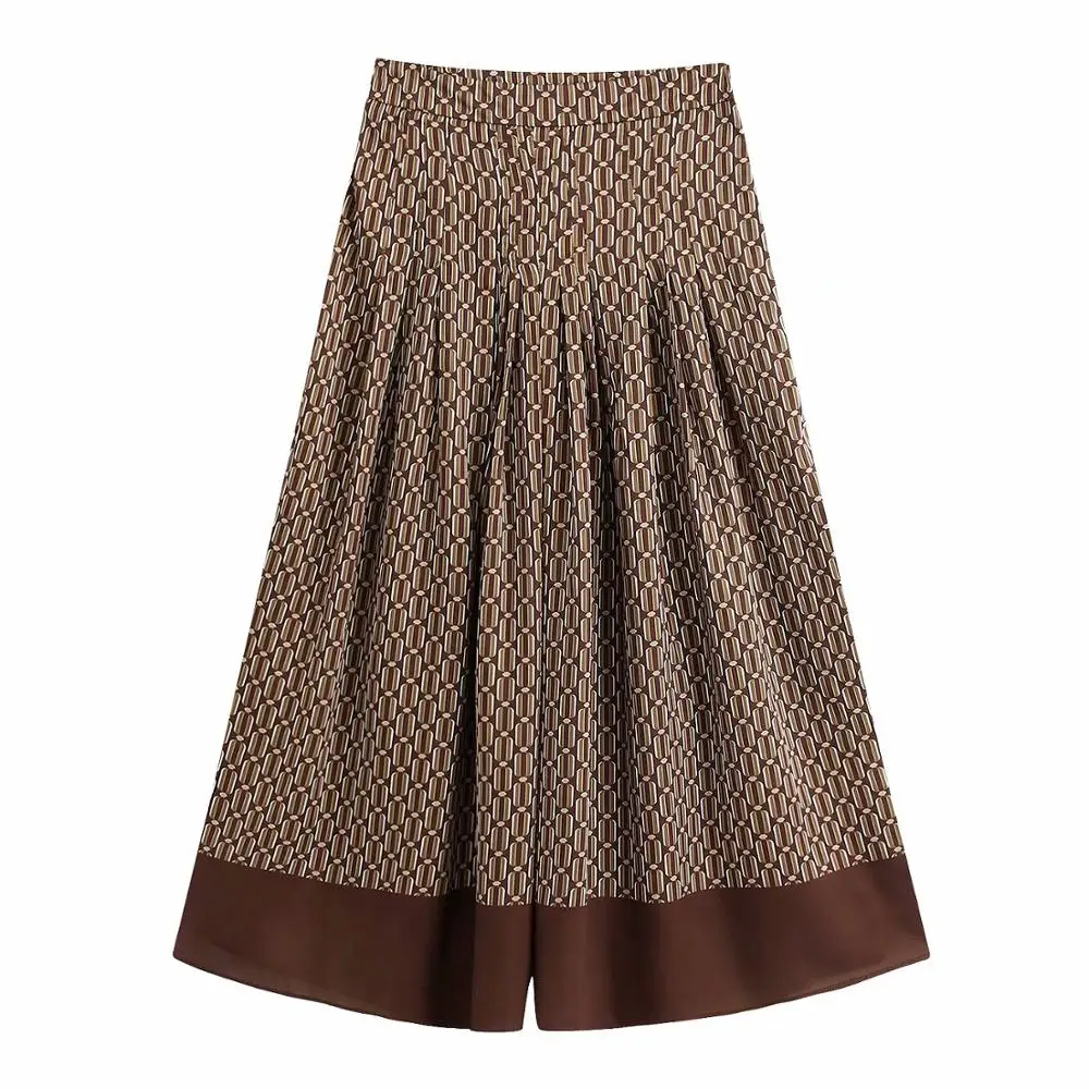 Женские винтажные брюки с геометрическим принтом плиссированные широкие