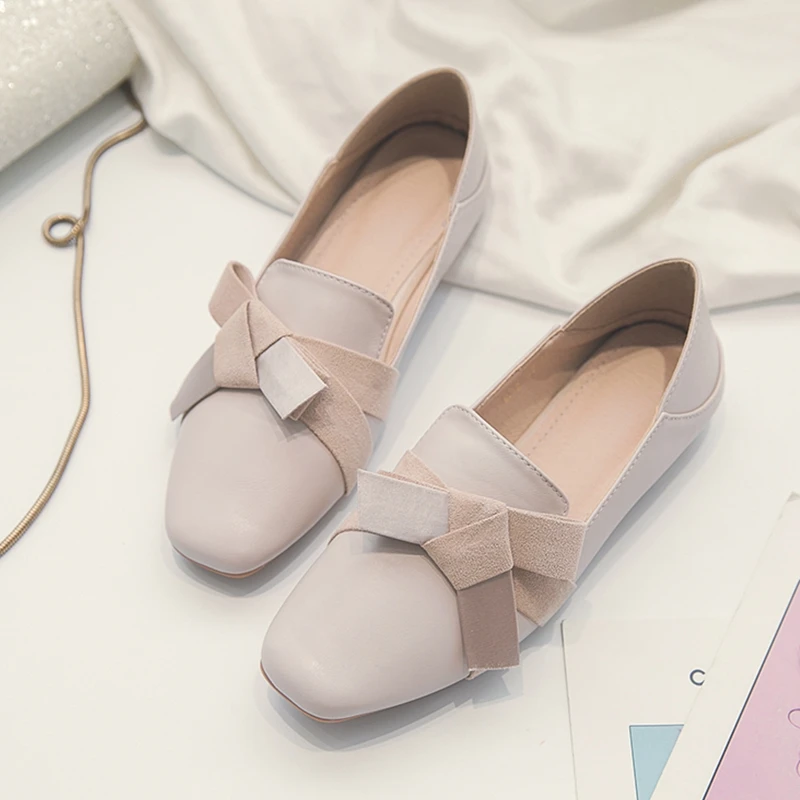Elegant Beige Women Loafers Slip-on Butterfl Knot Flat Ladies Boat Shoes Autumn Spring Casual | Обувь