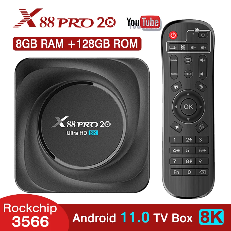 

Android 11 X88 PRO 20 TV Box 8GB RAM 128GB ROM Rockchip RK3566 Support 4K 8K 24fps USB3.0 Google Assistant Youtube 4GB 64GB 32GB