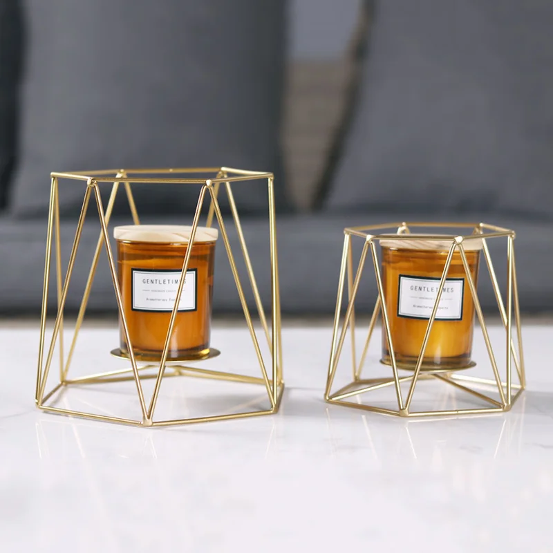 Подсвечник в скандинавском стиле с золотой решеткой ретро геометрический