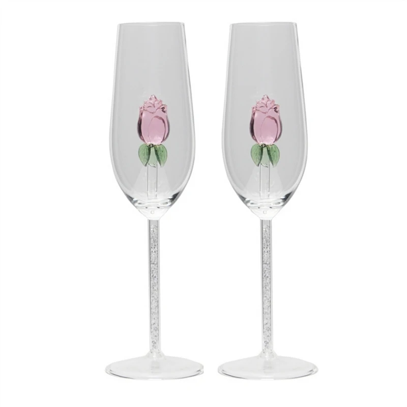 

Luxury Creative Transparent Crystal Glass Cup Rose Decoration Goblet Champagne Glasses Cocktail Bar Party Hotel Drinkware