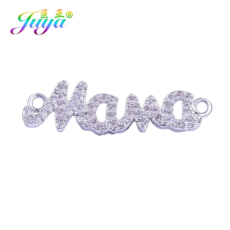 White Gold Juya DIY ювелирные аксессуары Красочный Циркон буквы мама мальчик девочка разъемы для мамы женский дружба шнур кожаный - Цвет: White Gold