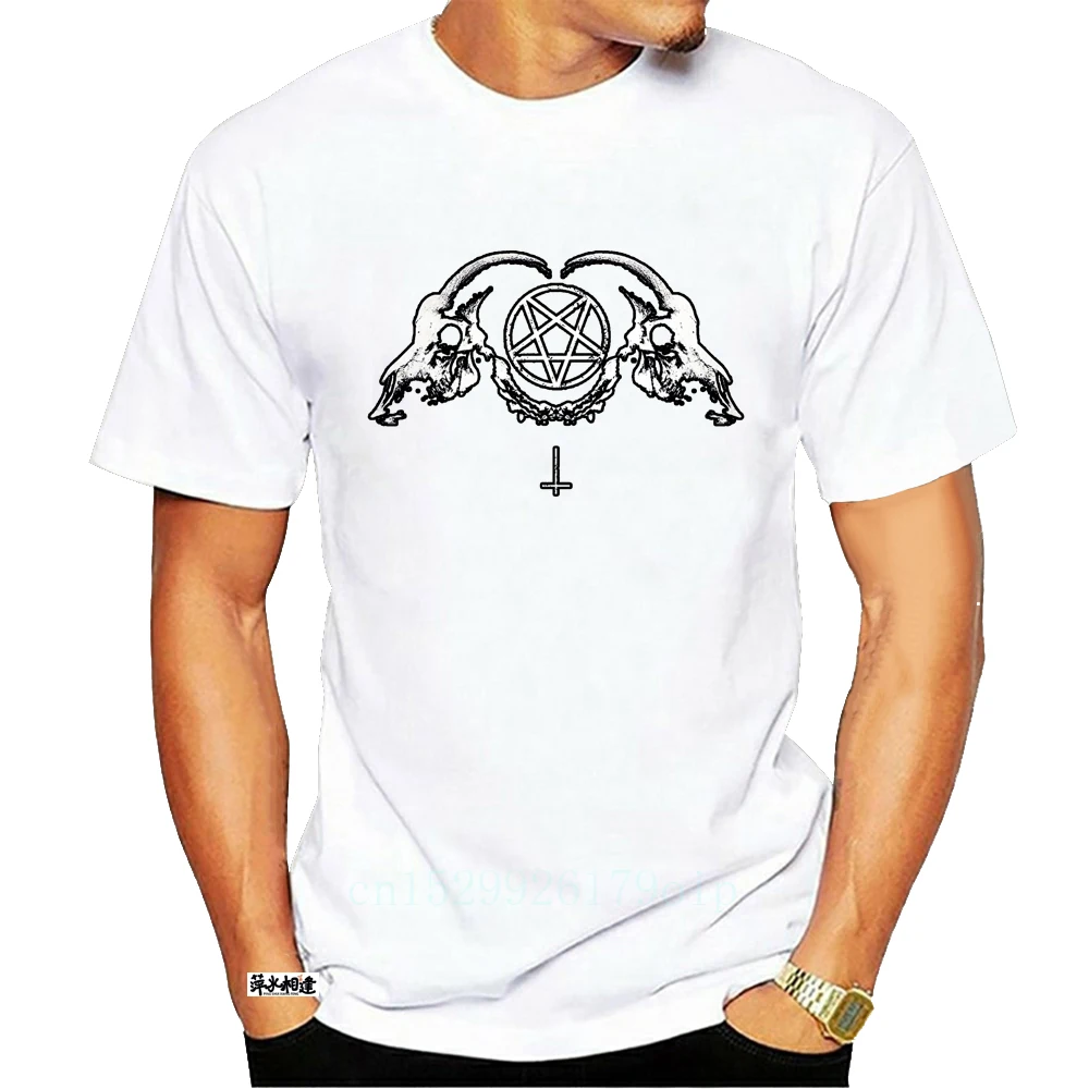 

Men t shirt Satanic Goat Skull Punk Occult Gothic Satan Metal Baphomet Pentagram Tee t-shirt women 4506A