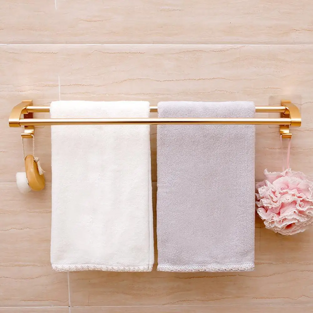 Домашний алюминиевый держатель для полотенец с двойным стержнем Золотой на