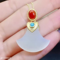 kjjeaxcmy fine jewelry natural white jade agate 925 sterling silver women pendant necklace chain support test luxury