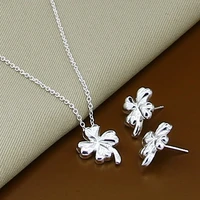 wholesale price 925 silver jewelry sets plant four leaf clover pendant necklace earrings set fashion jewelry
