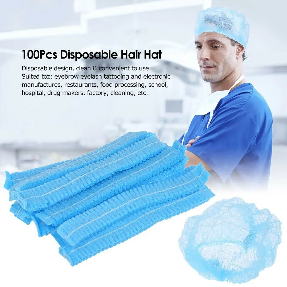 

100Pcs New Stretch Safety Supplies Security Protection Sterile Hair Caps Catering Hat Dustproof Hair Nets Non-Woven