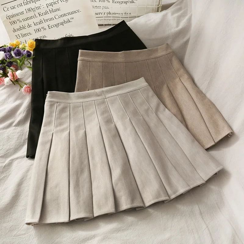 

Retro High Waist slim casual pleated skirt women's 2021 summer new short skirt simple and versatile solid color A-line skirt