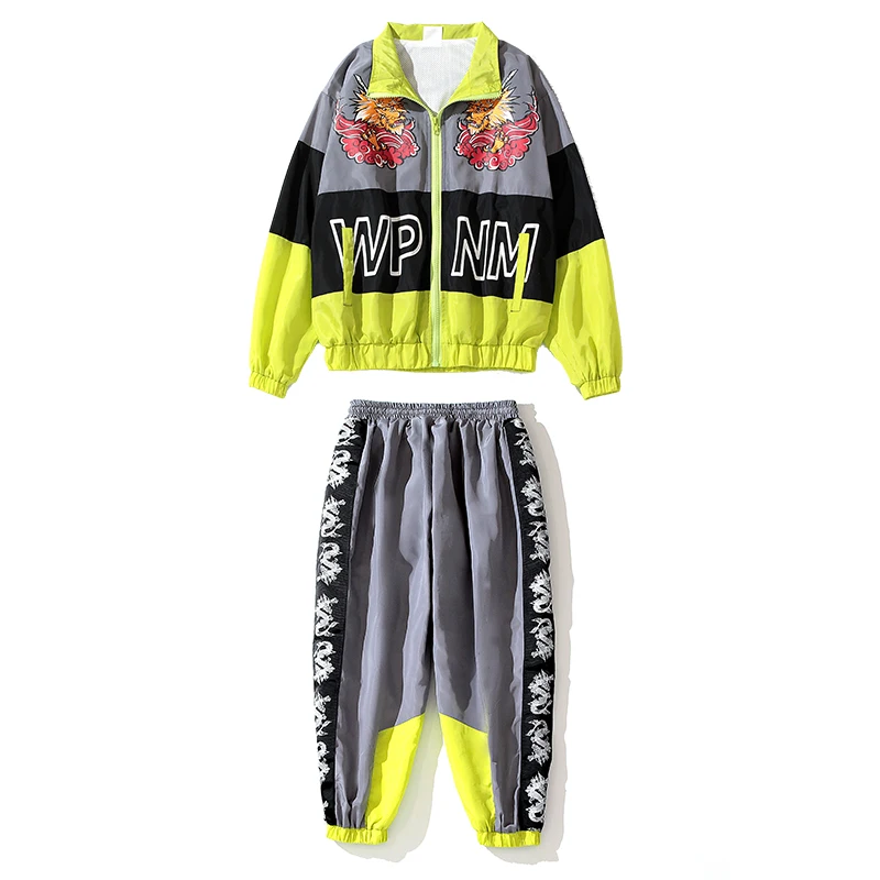 

Hip Hop Costumes Boys Girls Fluorescent Color Coat Pants Street Dance Clothing Children Jazz Rave Outfit Performance Wear DN4684