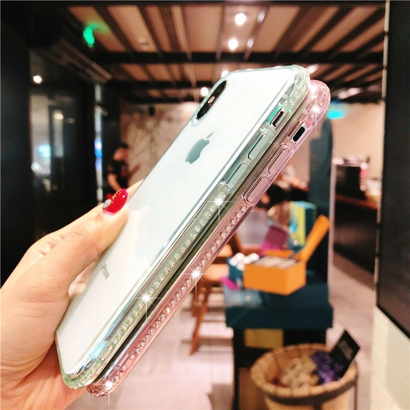 Блестящий чехол для iphone 6 6S Plus 7 8 plus 11promax прозрачный силиконовый со стразами XS Max XR X