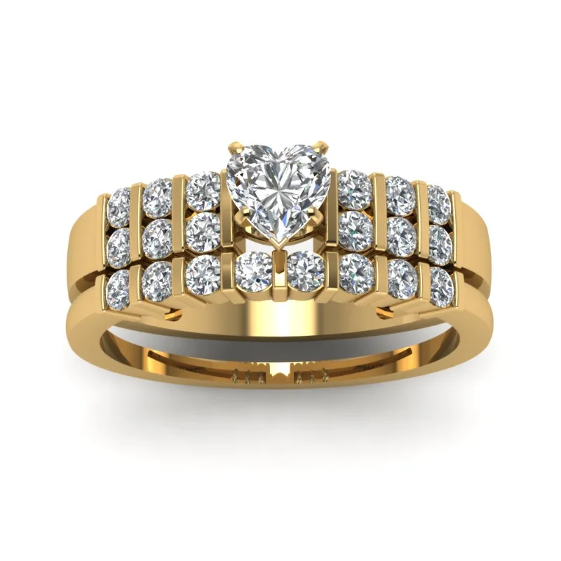 

Milangirl Heart-shaped Vertical Zircon Ring Double layer Structure Heart Shaped Female Ring Engagement Wedding Jewelry