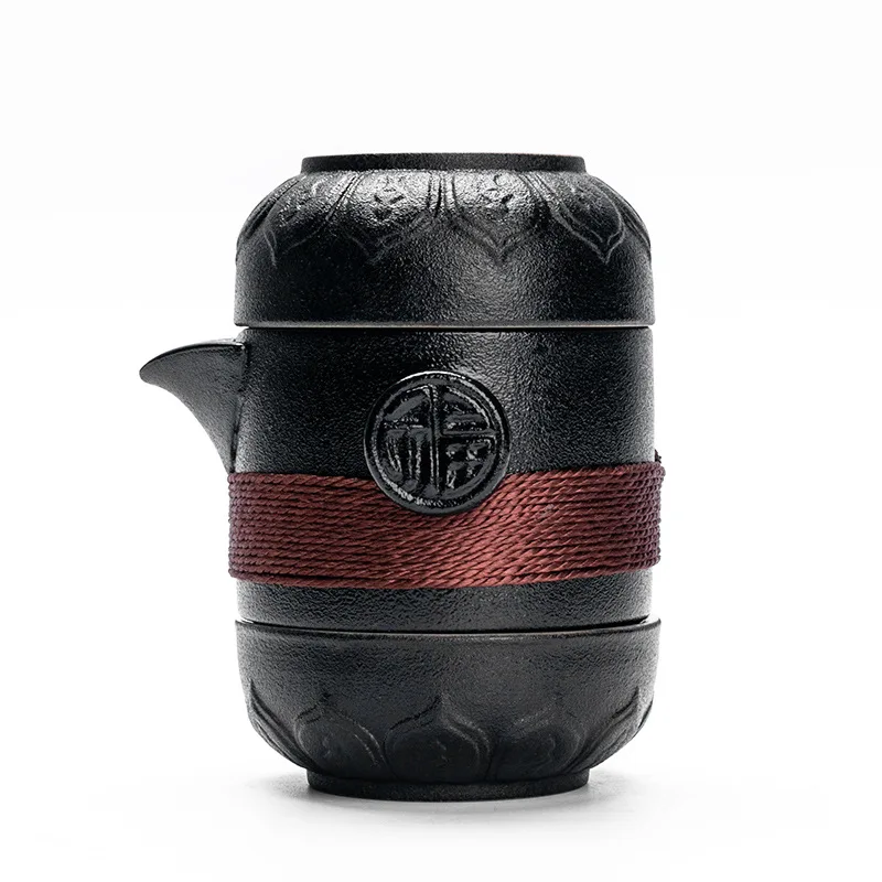

Black Pottery Express Cup, One Pot, Two Concentric Cups Portable Travel Tea Set