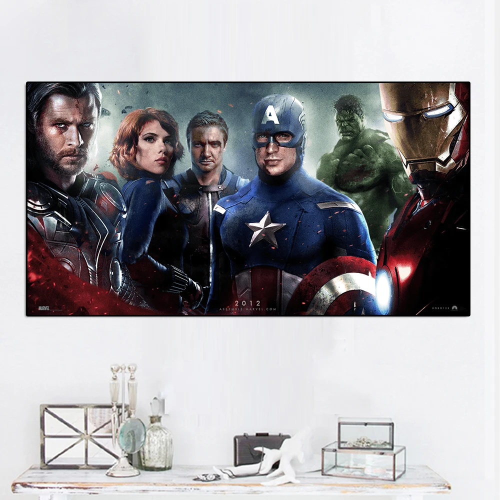 

Marvel Avengers Movie Poster Superhero Comic Wall Art Spiderman Captain America Canvas Painting Living Room Home Decoration