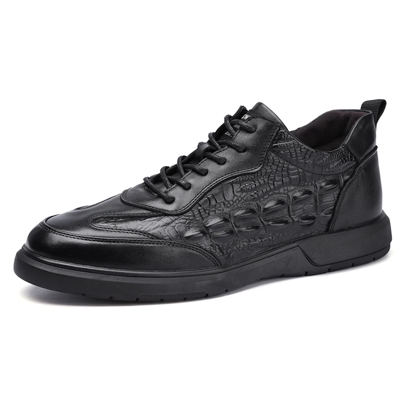 

100% Genuine Leather Mens Business Foramal Dress Black Explosive Top Layer Cowhide Fashion Casual Sneakers Trendy Shoes %