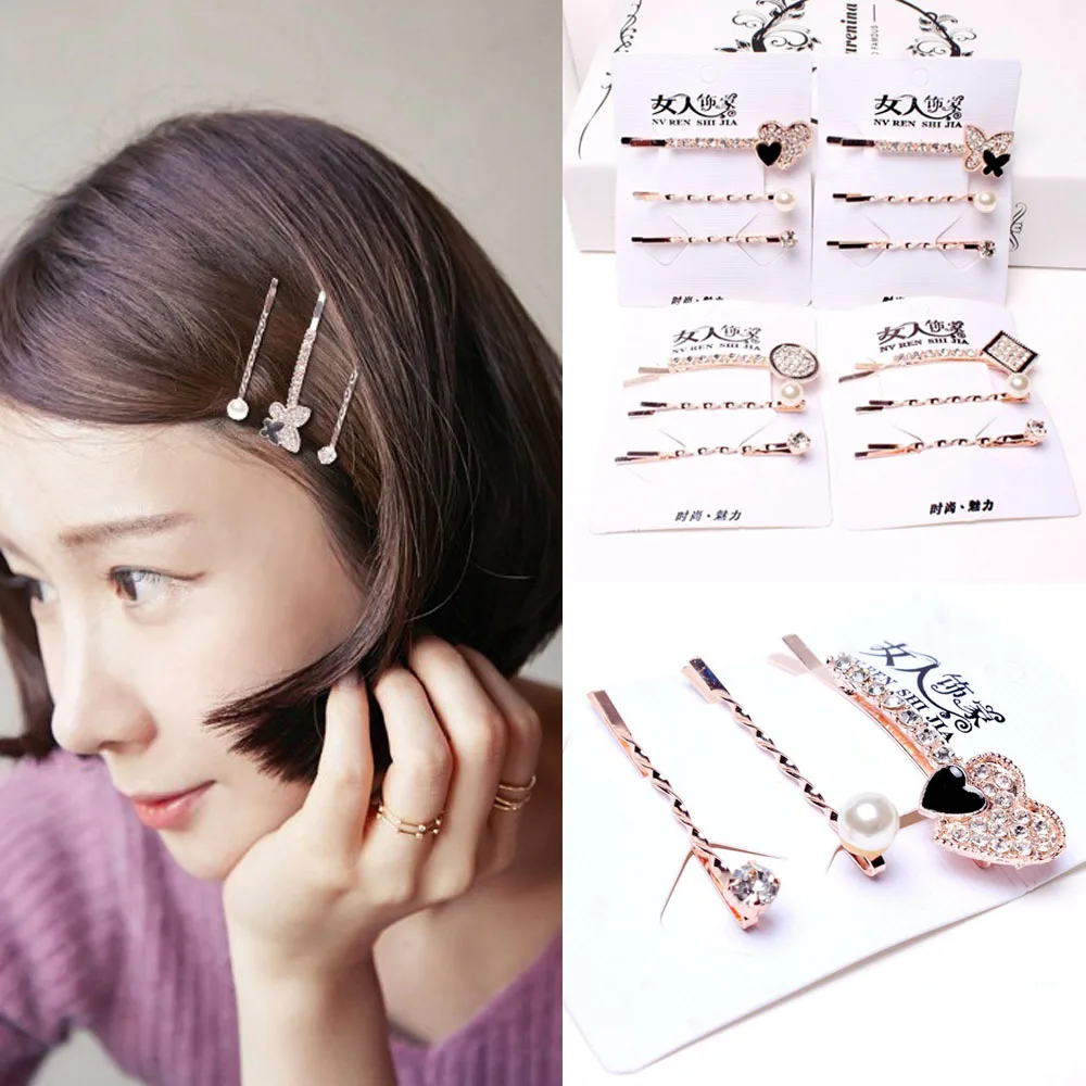 3 шт./компл. заколки для волос в Корейском стиле девочек с кристаллами и стразами