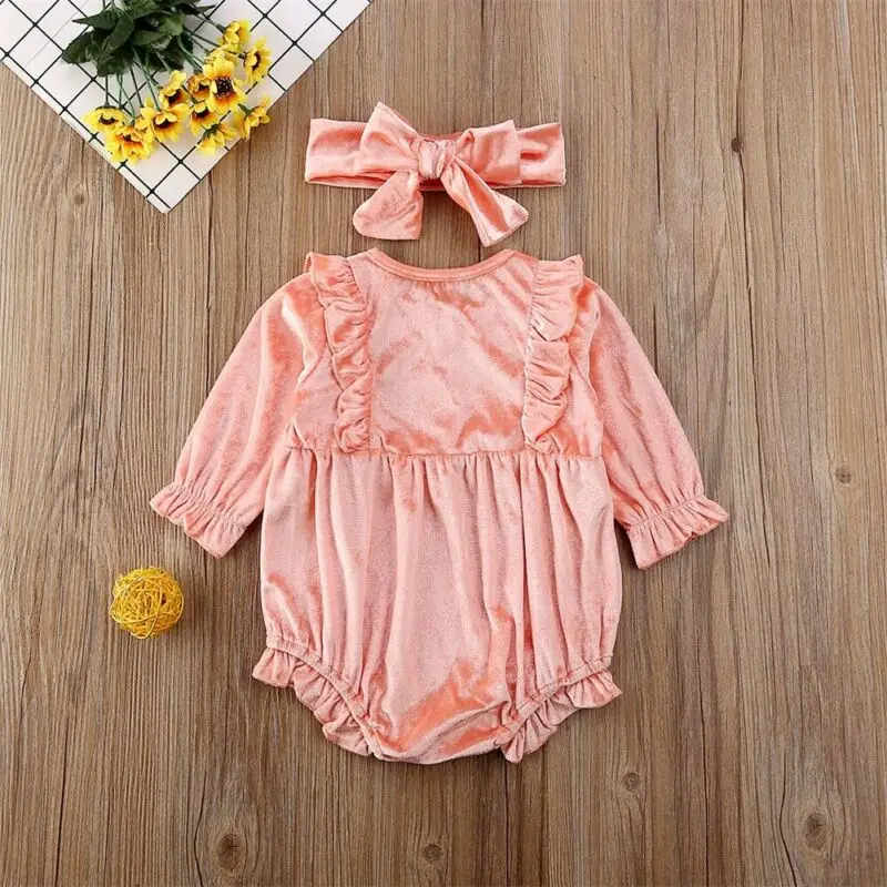 Бархатный комбинезон для маленьких девочек от 0 до 24 месяцев Одежда с оборками