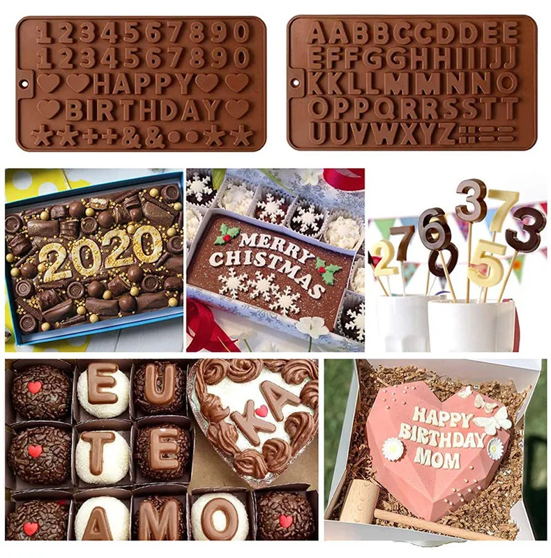 

Silicone Molds Set Heart 26 Letter Number Chocolate Baking Tools Non-stick Silicone Cake Mold Jelly and Candy Mold 3D Mold DIY