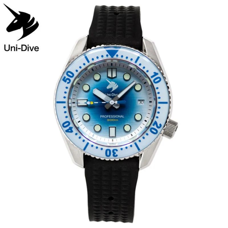 Модный мужской моноблок Uni Dive 44 мм синий и белый цвет модель qinghua часы для дайверов
