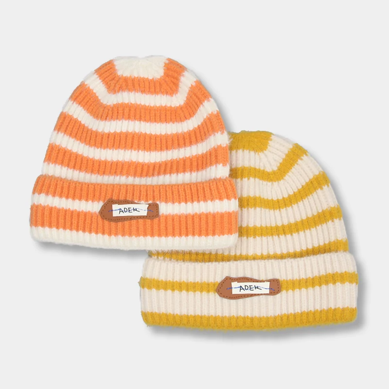

Women Hats Striped Black White Orange Knitted Hats Fashionable Keep Warm Casual Soft Foldable Men Winter Hats Sombreros De Mujer