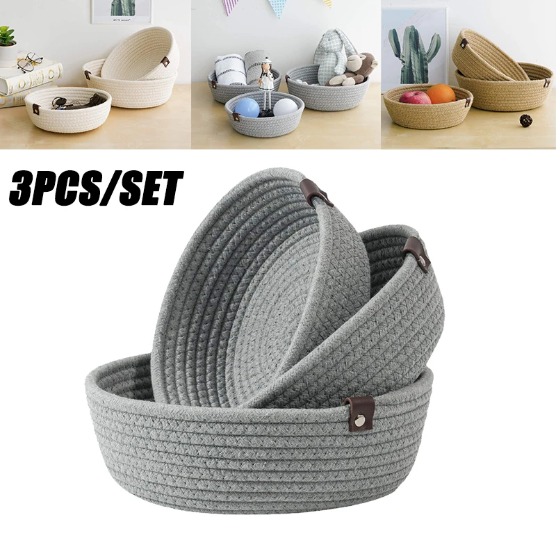 

3 шт./компл. ручной Органайзер плетеная корзина для хранения для одежды, косметики, книжки, игрушек, закусок, товары для дома