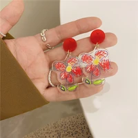 u magical charming red color resin flower dangle earrings for women transparent arcylic cartoon printed floral earrings jwellery
