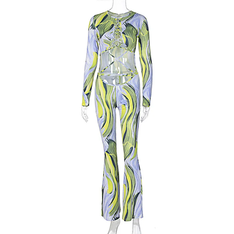 Женский Ажурный комбинезон на завязках уличный с длинным рукавом и высокой