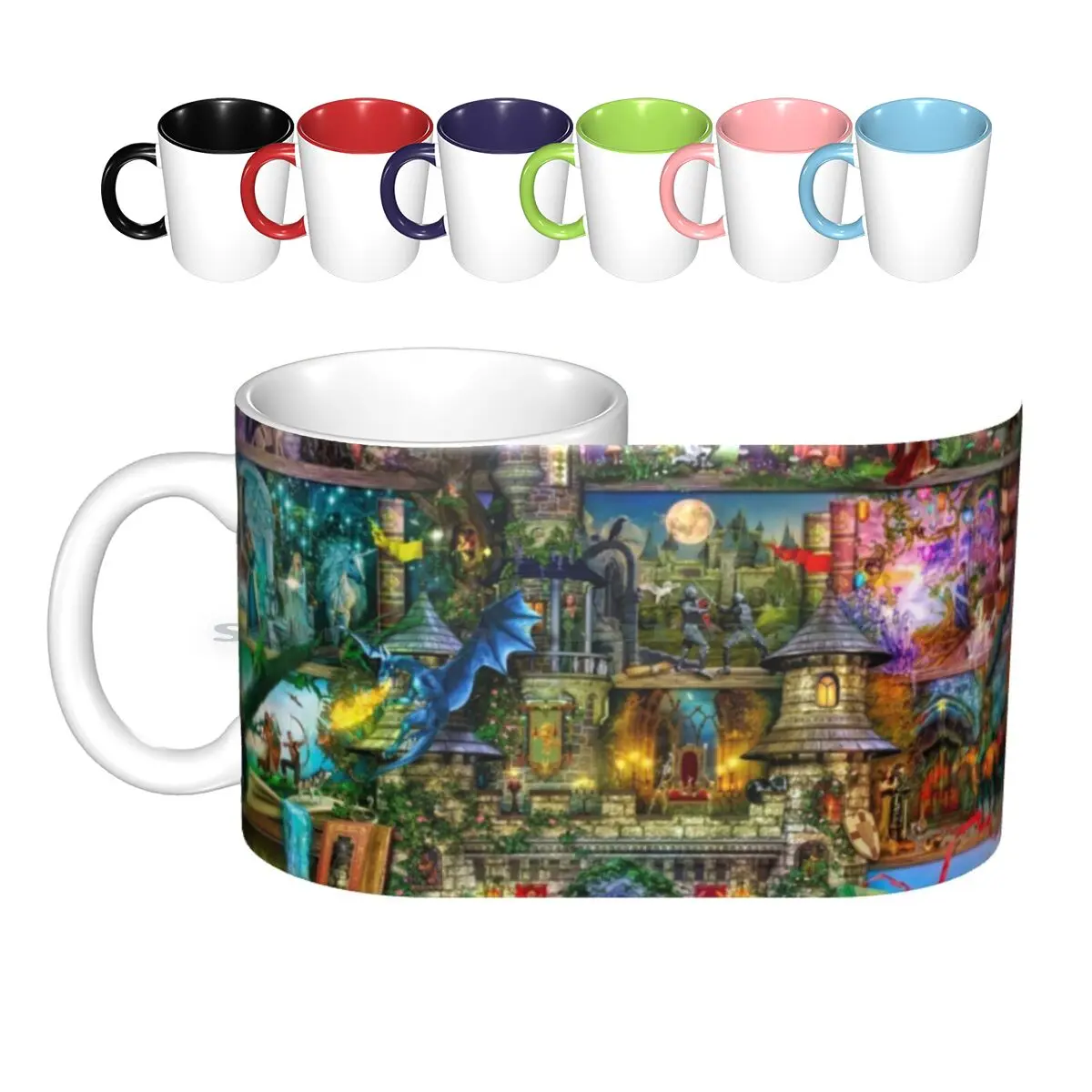 

Керамические кружки Once Upon A сказочная тематика, кофейные чашки, Кружка для молока и чая, Сказочная книжная полка, искусственный замок, легенд...