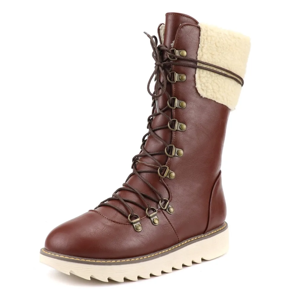 New Warm Winter Boots Women Fashion Lace-Up PU Leather Women Boots Non-slip Comfort Plush Warm Waterproof Snow Boots g678