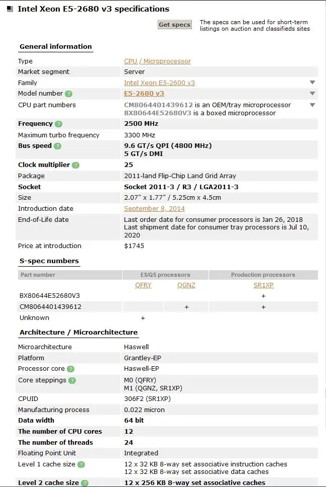 Xeon E5 2680 V3 Processor SR1XP 2.5Ghz 12 Core 30MB Socket LGA 2011-3 CPU E5 2680V3 processor CPU 100% normal work
